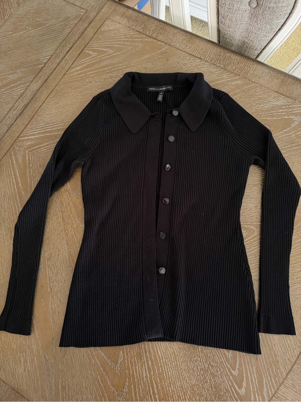 White House Black Market Black Ribbed Button-Down Cardigan -size Med